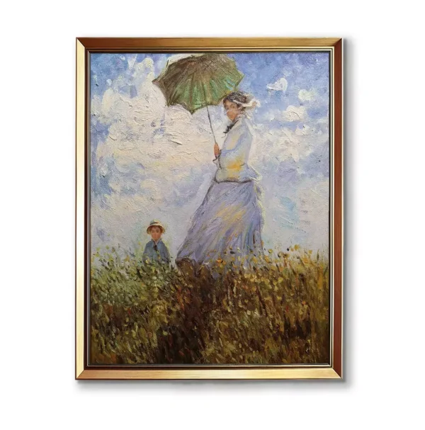 Custom Claude Monet Woman with a Parasol Oil Painting Reproduction in Gold Frame(2550G)