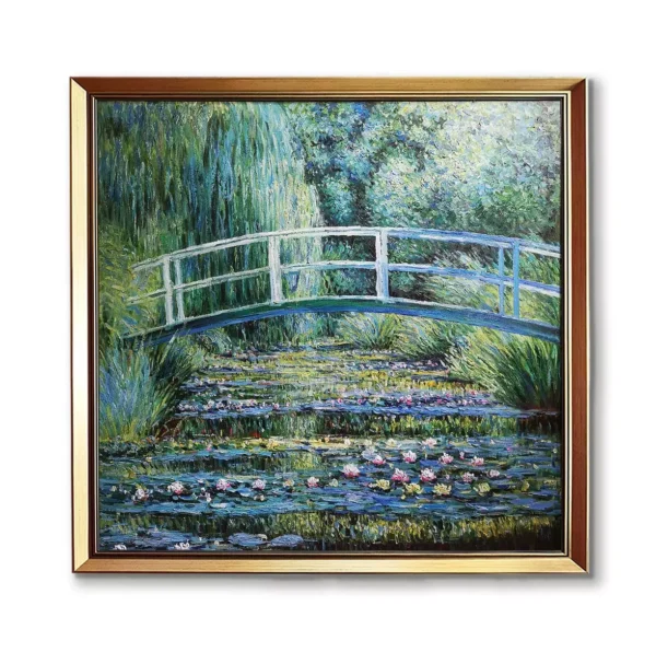 Custom Monet The Water Lilies and Japanese Bridge Oil Painting Replica in Gold Frame (2550G) - Hand-Painted Museum-Quality Artwork