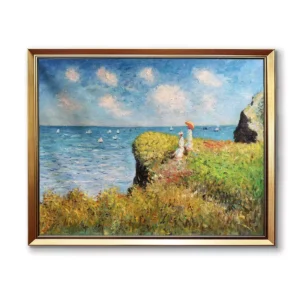Claude Monet's Cliff Walk at Pourville oil painting reproduction in gold frame-2025
