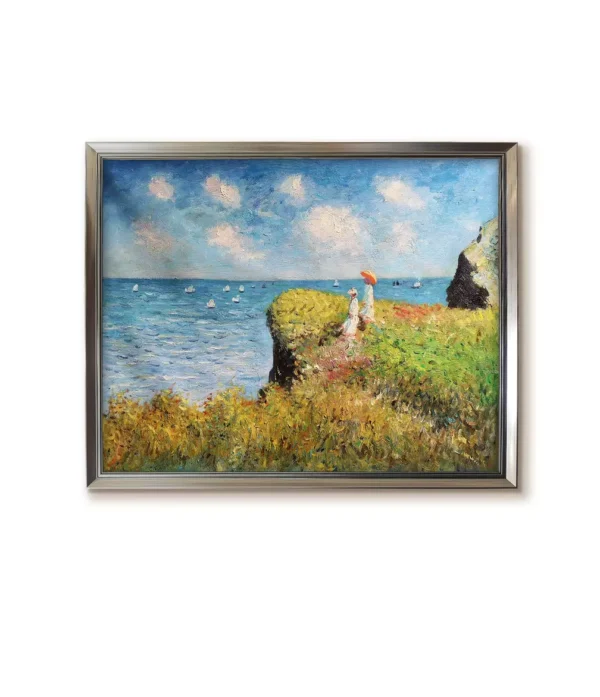 Modern silver framed reproduction of Monet's Cliff Walk at Pourville