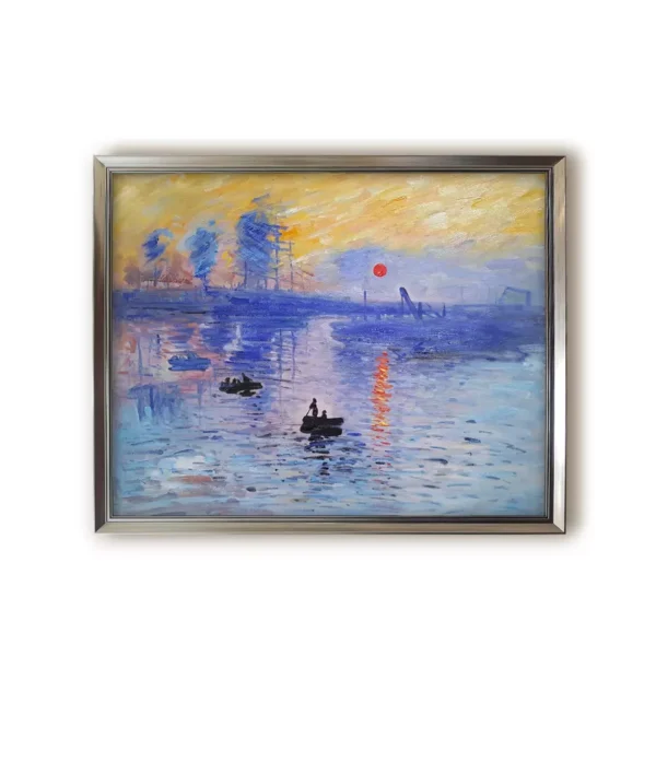 Modern silver-framed 2550S Impression Sunrise artwork displayed in gallery lighting