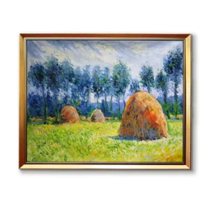 Claude Monet Haystacks at Giverny reproduction in ornate gold frame-2550G on textured wall