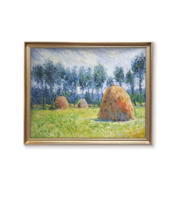 Claude Monet Haystacks at Giverny reproduction in ornate gold frame-4032G on textured wall