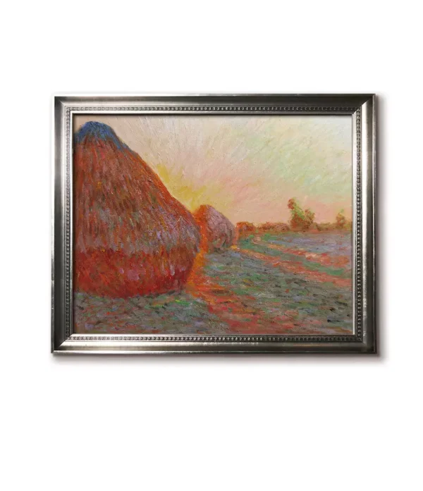 Modern brushed silver frame for Monet's Graynsta, Haystacks series