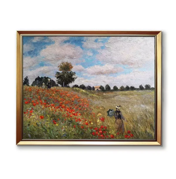 Claude Monet Poppy Field in Argenteuil reproduction in gold frame (2550G)- hand-painted Monet artwork