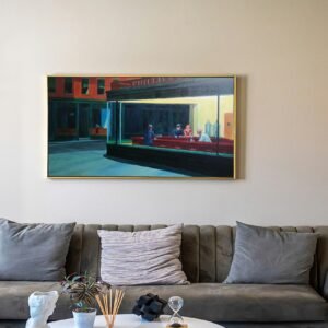 Nighthawks painting replica in minimalist living room setting