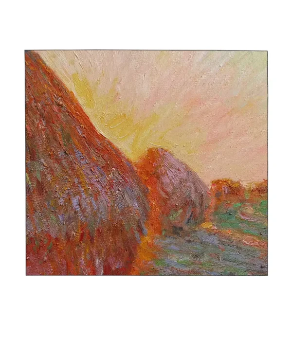 Macro view of Monet's impasto technique reproduction