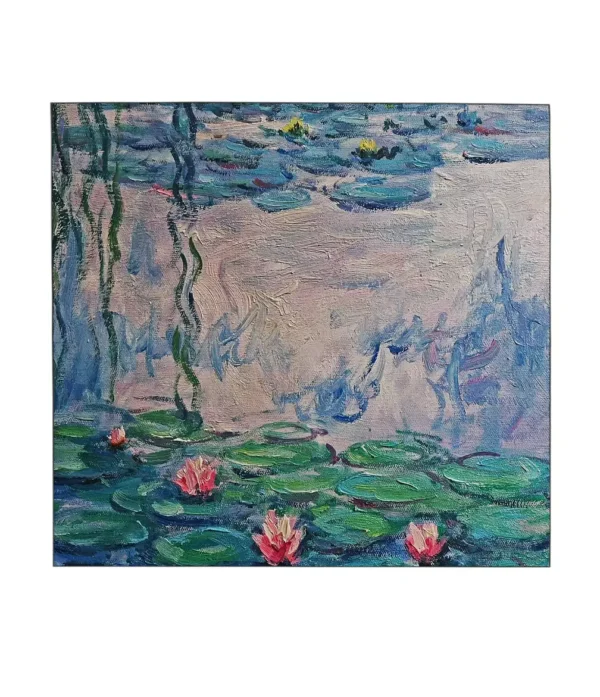 Close-up of Monet Water Lilies painting reproduction brushstrokes