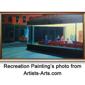 Hand-painted oil reproduction of Nighthawks with premium walnut frame | Custom art studio