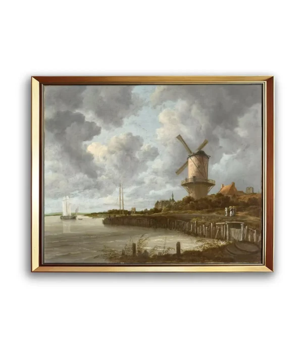 Jacob van Ruisdael's *The Windmill at Wijk bij Duurstede with Golden Frame-2550G Recreation: Gold Leaf Details on Cotton Linen Canvas