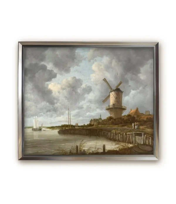 Modern Silver Frame-2550S for Ruisdael's *Windmill at Wijk bij Duurstede* Art Print: Matte Finish Contemporary Wall Art