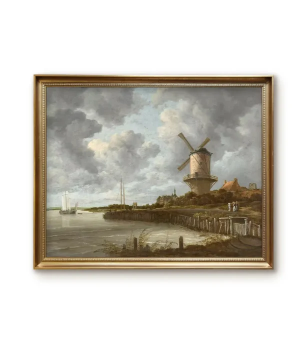 Golden Frame-4032G with Jacob van Ruisdael's *The Windmill at Wijk bij Duurstede* Recreation: Gold Leaf Details on Cotton Linen Canvas