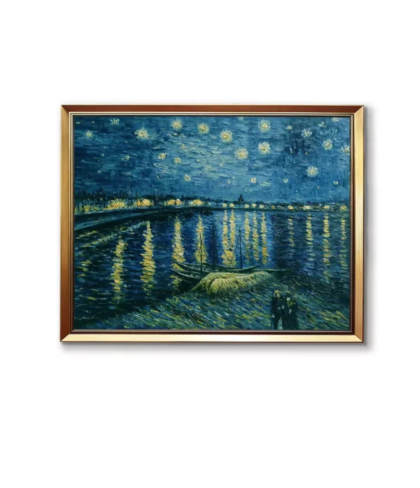 Custom Van Gogh Starry Night over the Rhone oil painting replica in gold frame(2550G) - hand-painted museum quality art