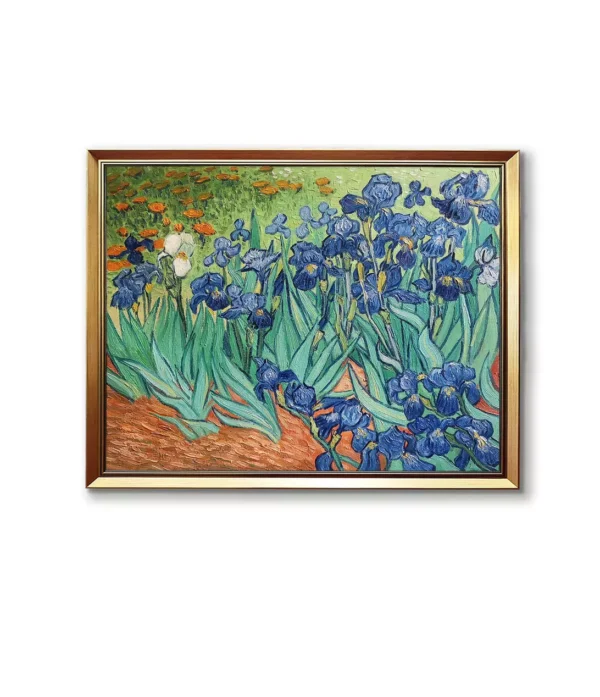 Van Gogh Irises Art Reproduction in Golden Frame - Custom Oil Painting Replica