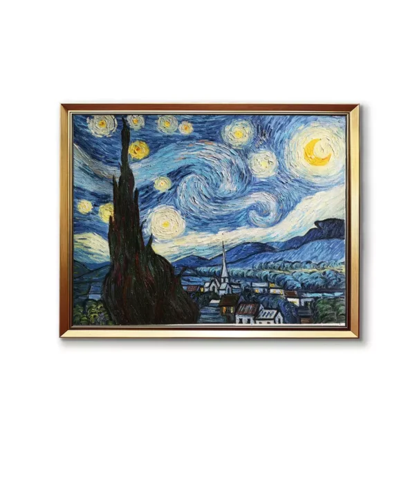 Van Gogh Starry Night Art Reproduction in Golden Frame (2550G)- Custom Oil Painting