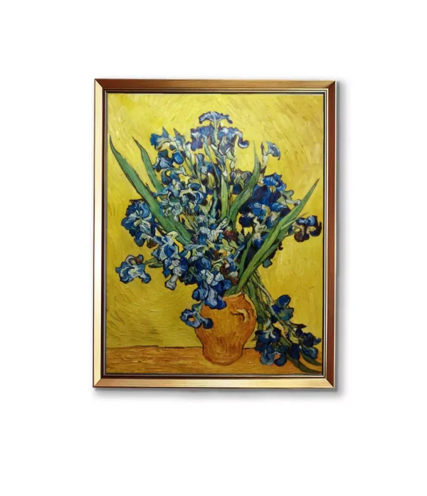 Hand-painted Van Gogh Vase with Irises oil painting replica in gold frame(2550G) - museum quality floral art