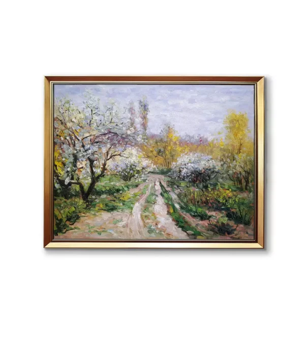 Museum quality Claude Monet Apple Trees in Blossom oil painting reproduction in elegant gold frame(2550G)