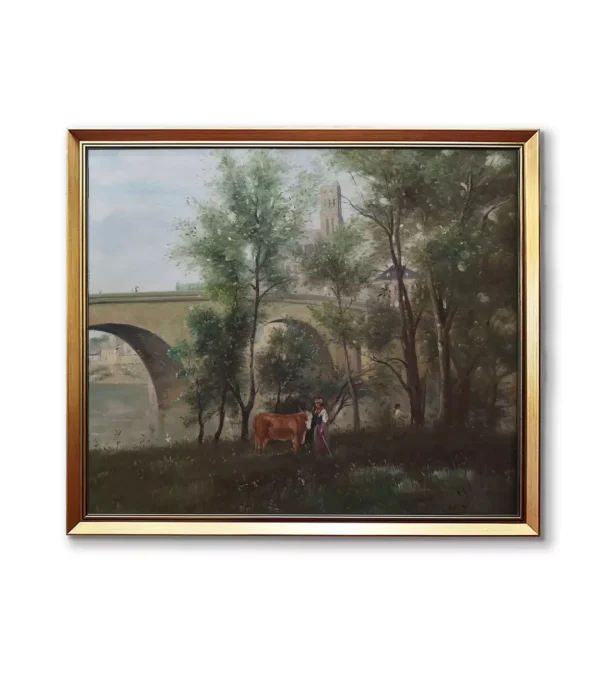 Camille Corot Mantes Seine Banks Oil Painting Reproduction in Gold Frame(2550G) | Custom Museum-Quality Art