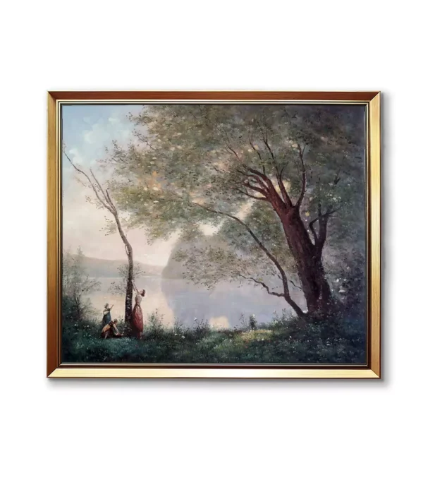 Camille Corot Recollection of Mortefontaine oil painting reproduction in gold frame(2550G) | Museum-quality art replica