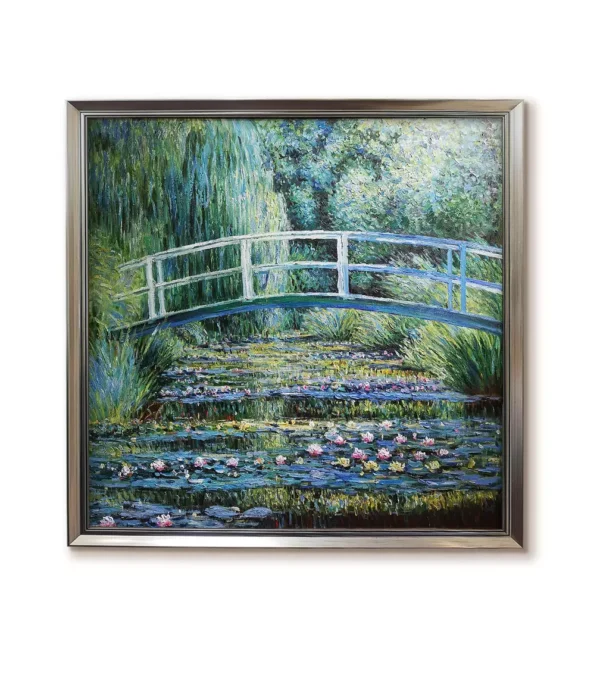 Monet Water Lilies and Japanese Bridge hand-painted replica in silver frame(2550S)