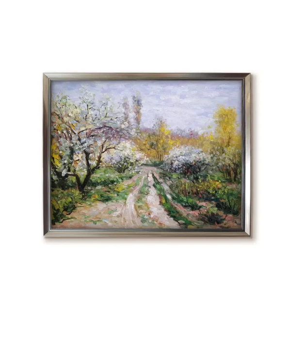 Modern silver framed (2550S) Claude Monet Apple Trees in Blossom art reproduction
