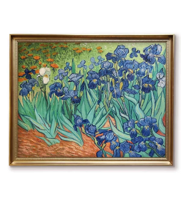 Gallery-ready framed Van Gogh Irises reproduction with water-proof package
