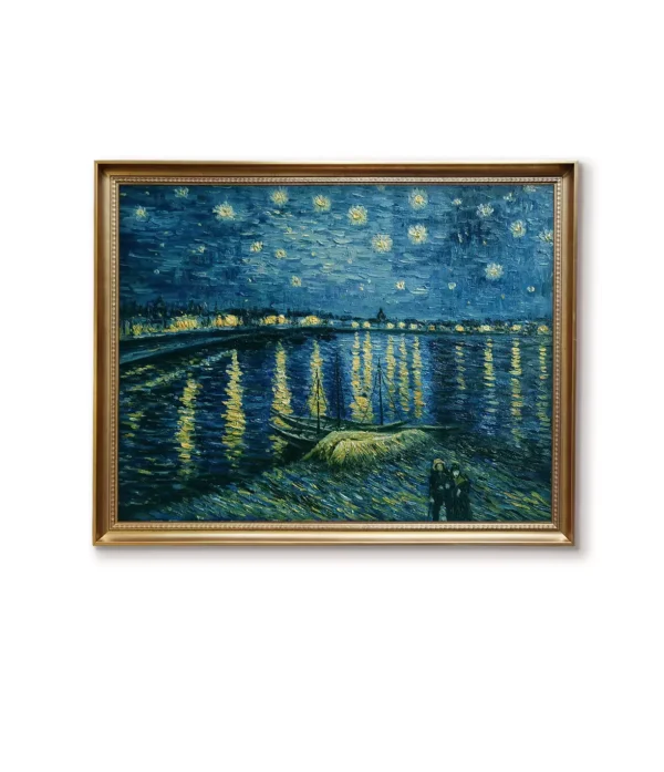 Custom Van Gogh Starry Night over the Rhone oil painting replica in gold frame(4032G) - hand-painted museum quality art