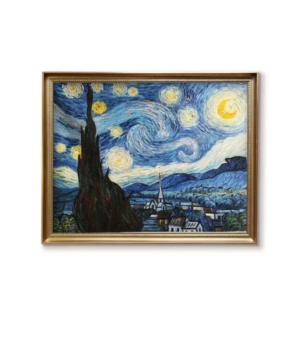 Van Gogh Starry Night Art Reproduction in Golden Frame (4032G) - Custom Oil Painting
