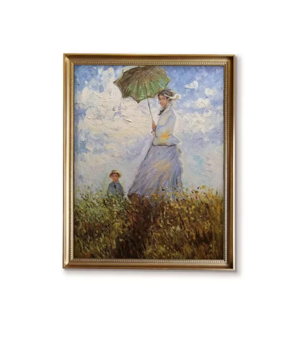 Handmade Custom Claude Monet Woman with a Parasol Oil Painting Reproduction in Gold Frame(4032G)
