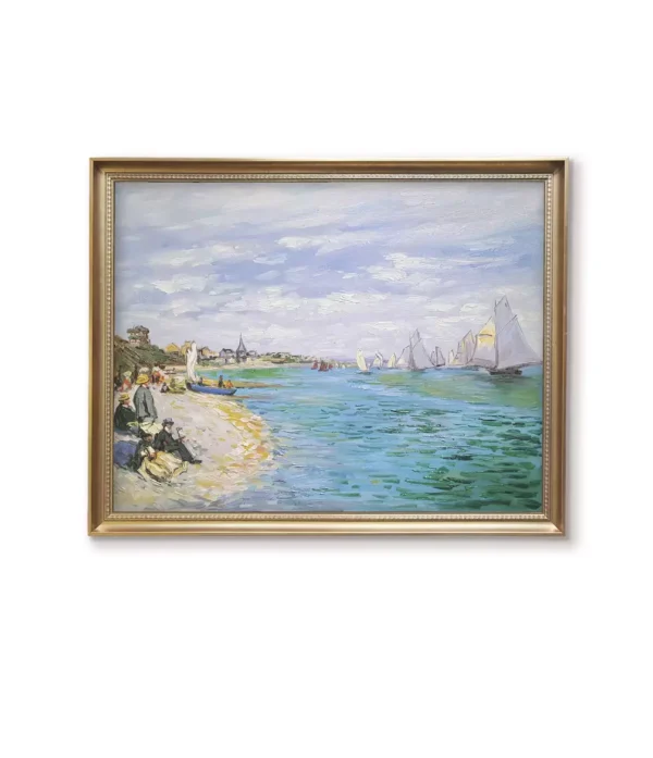 Claude Monet Regatta at Sainte-Adresse oil painting reproduction in ornate gold frame(4032G)