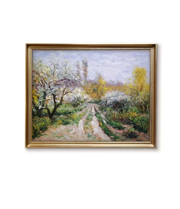 Claude Monet Apple Trees in Blossom oil painting reproduction in elegant gold frame(4032G)
