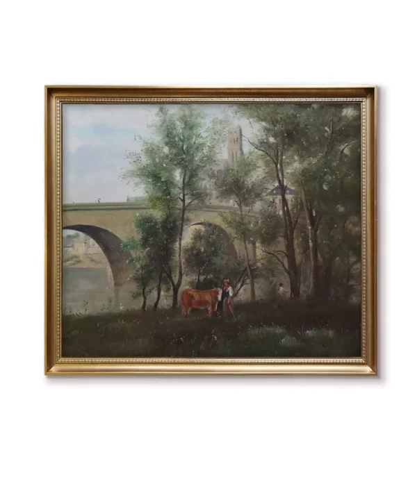 Camille Corot Mantes Seine Banks Oil Painting Reproduction in Gold Frame(4032G) | Custom Museum-Quality Art