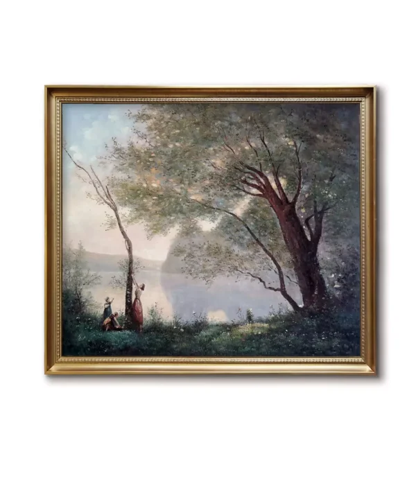 Camille Corot Recollection of Mortefontaine oil painting reproduction in gold frame(4032G) | Museum-quality art replica