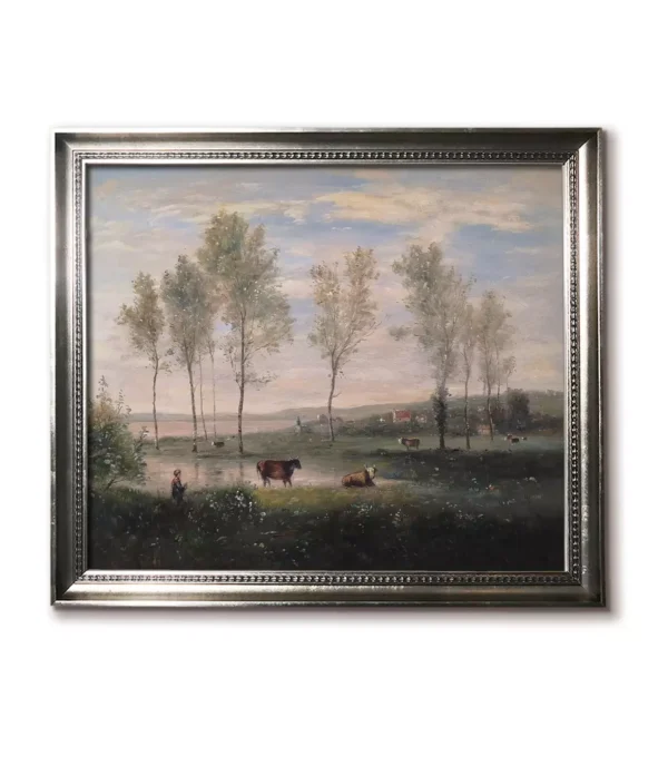 Modern Silver Framed (4032S) Souvenir Amiens Art Replica | Affordable Corot Painting Reproduction