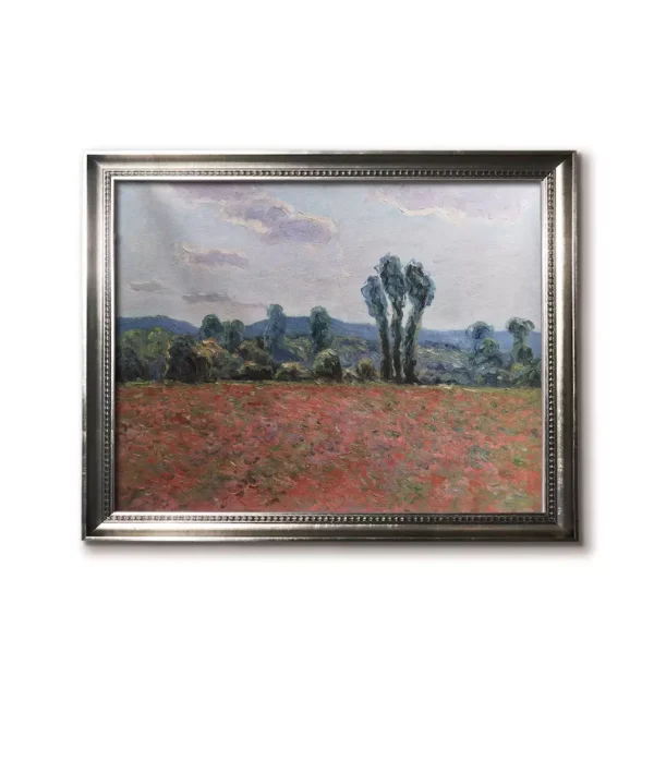 Claude Monet Poppy Field 1890 reproduction in modern silver frame