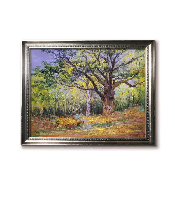 Claude Monet The Bodmer Oak Fontainebleau Forest oil painting reproduction in silver frame(4032S)