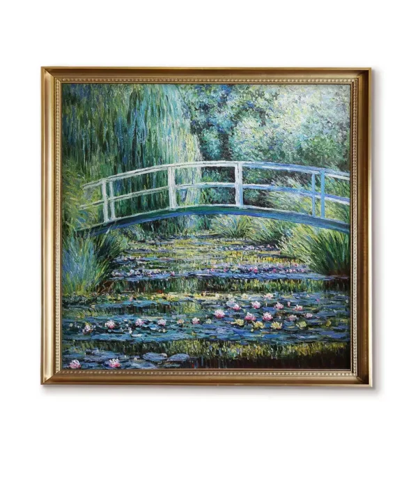 Claude Monet Water Lilies and Japanese Bridge oil painting reproduction in gold frame(4032G)