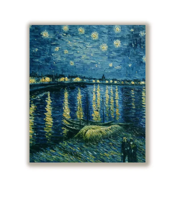 Custom Van Gogh Starry Night oil painting replica close-up - brushstroke details and texture