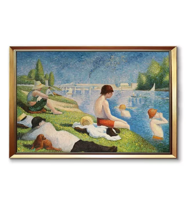 Georges Seurat Baigneurs a Asnieres reproduction in elegant gold frame(2550G) – hand-painted oil painting copy