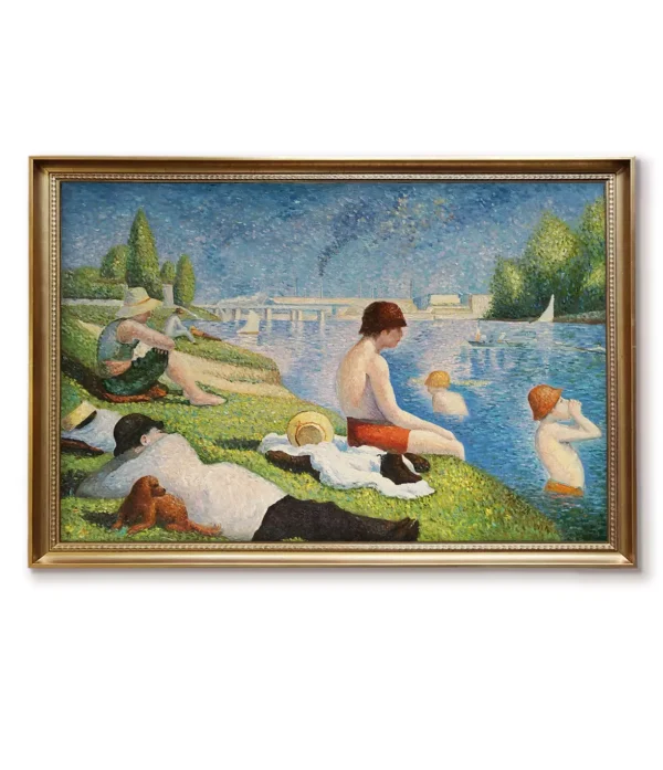Georges Seurat Baigneurs a Asnieres reproduction in elegant gold frame(4032G) – hand-painted oil painting copy