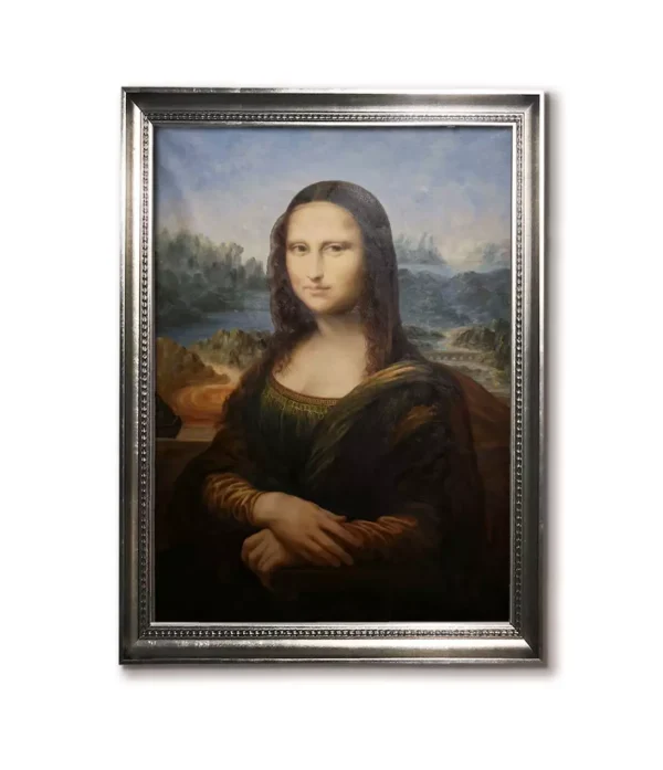 "Affordable framed Mona Lisa art print in contemporary silver frame(4032S)