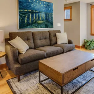 Van Gogh Starry Night replica oil painting in living room decor - custom wall art visualization