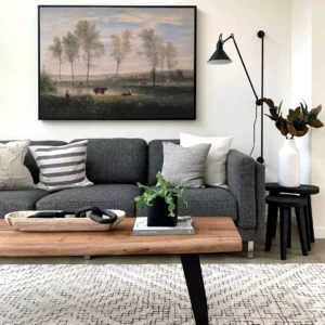 Souvenir Amiens Oil Painting in Living Room Décor | Camille Corot Replica Interior Design