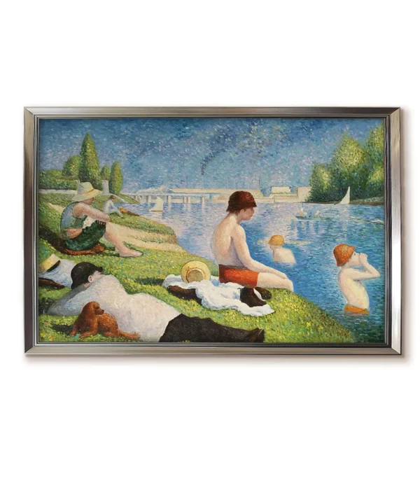 Georges Seurat Baigneurs a Asnieres reproduction in sleek silver frame (2550S)– custom oil painting replica