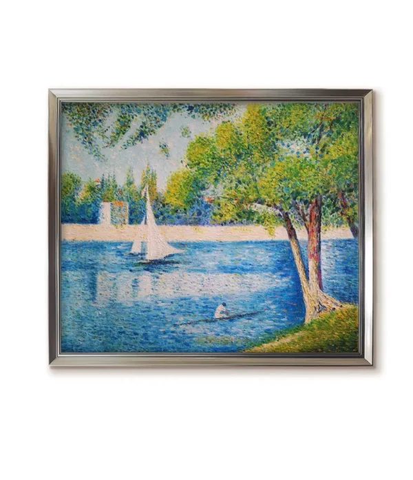 Georges Seurat riverscape reproduction in brushed silver frame（2550S） - custom oil painting replica