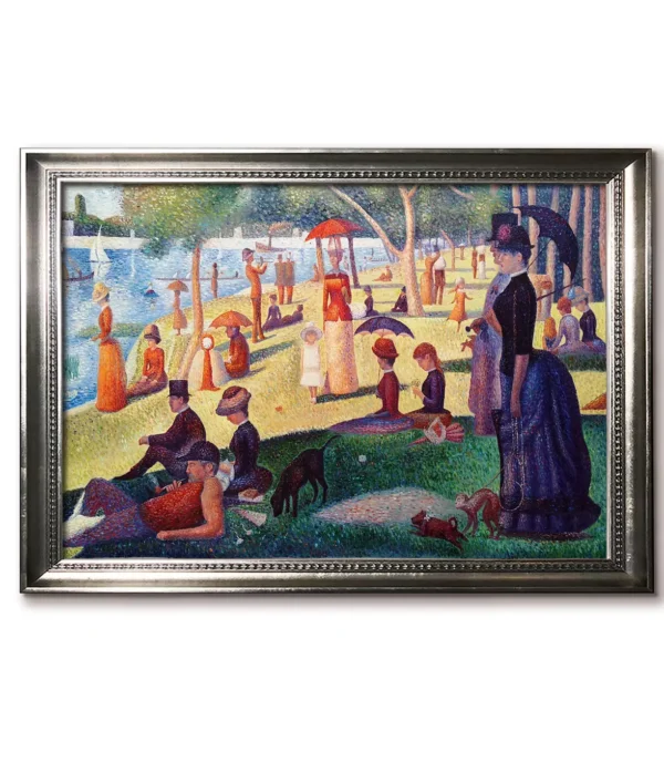 Georges Seurat painting reproductions in a sleek silver frame(4032S) – A Sunday on La Grande Jatte replica