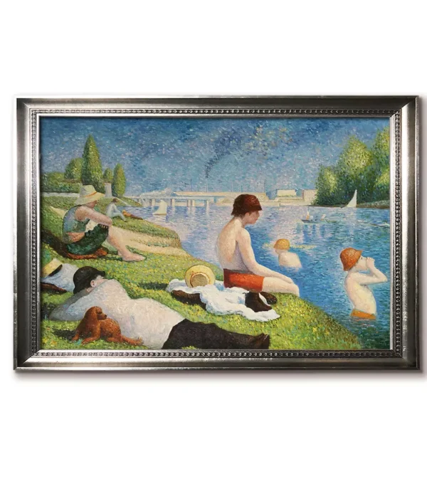 Georges Seurat Baigneurs a Asnieres reproduction in sleek silver frame(4032S) – custom oil painting replica