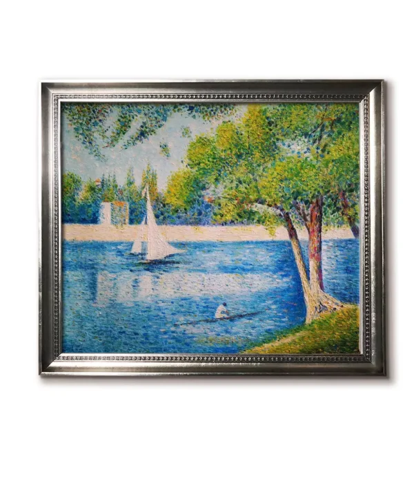 Georges Seurat riverscape reproduction in brushed silver frame （4032S）- custom oil painting replica
