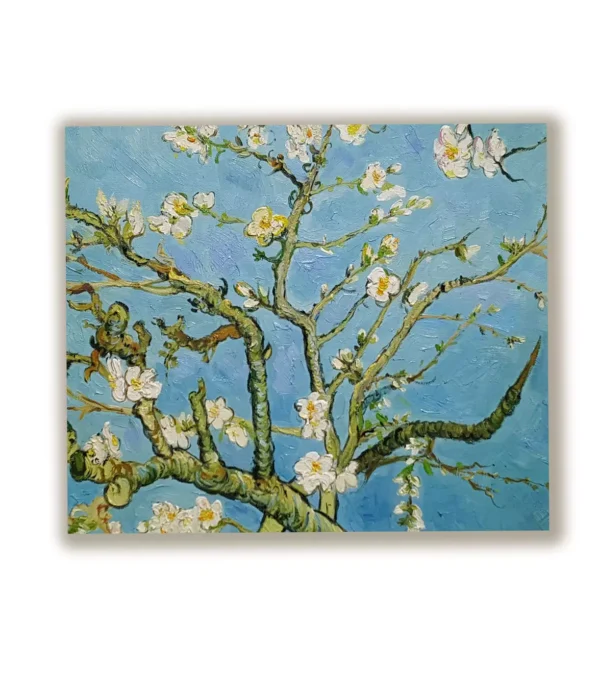 Close-up of Van Gogh Almond Blossom reproduction brushstrokes - hand-painted oil replic