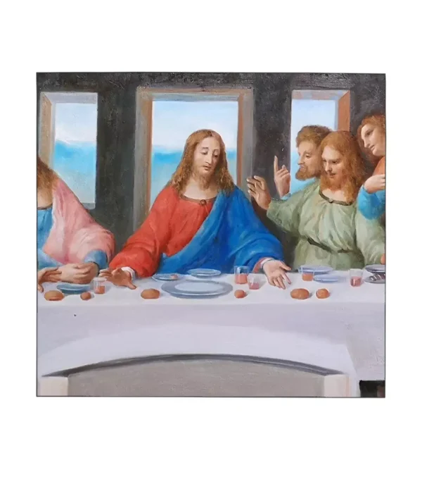 Close-up of The Last Supper painting replica – intricate brushwork in Da Vinci’s style